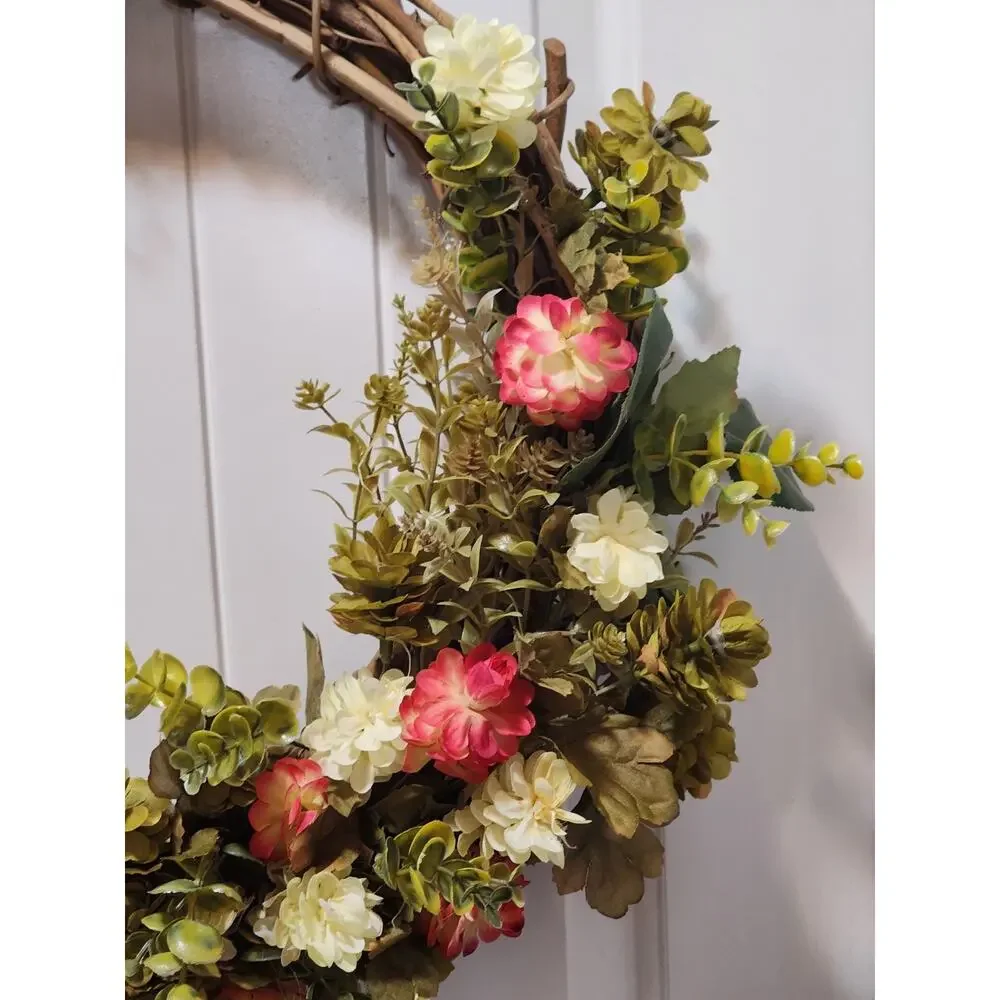 Handmade Grapevine Wreath Artificial Flowers Easter Spring Summer Door Decor 22